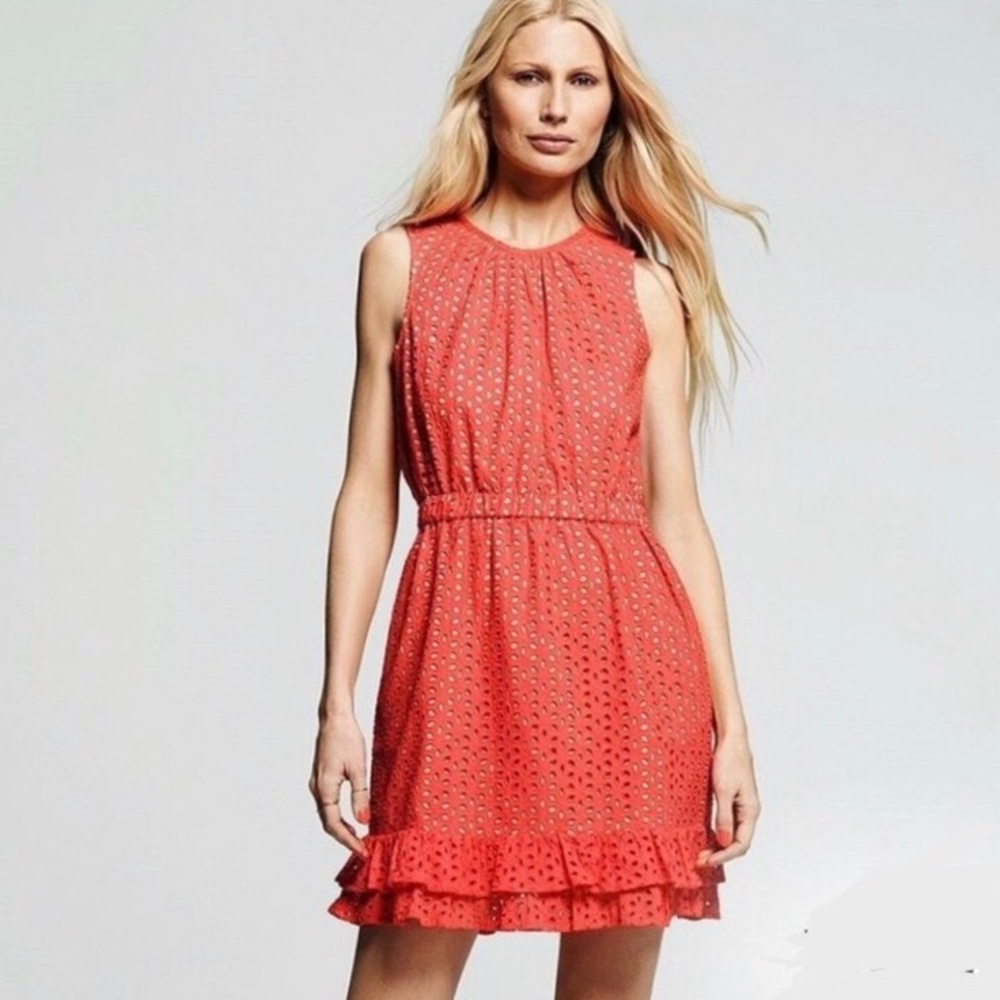 PETER SOM | Midi Eyelet Dress | Coral | Size 8